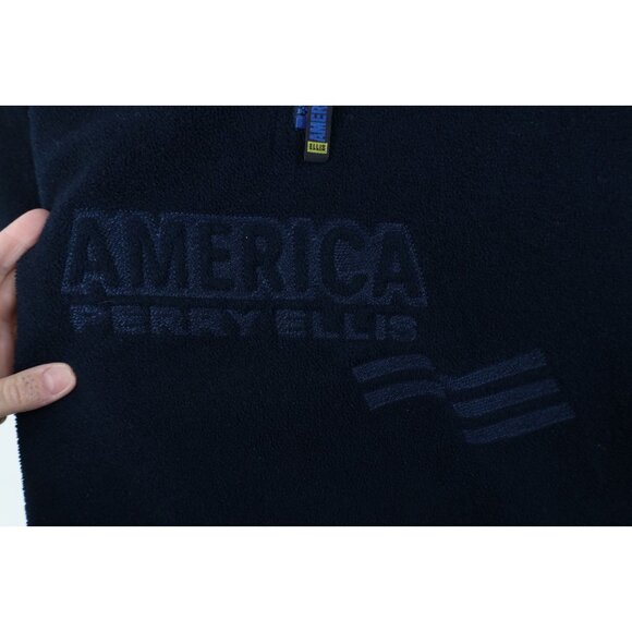 Vintage 90s Perry Ellis Mens Large Spell Out Flag 1/4 Half Zip Fleece Sweater - Picture 4 of 14